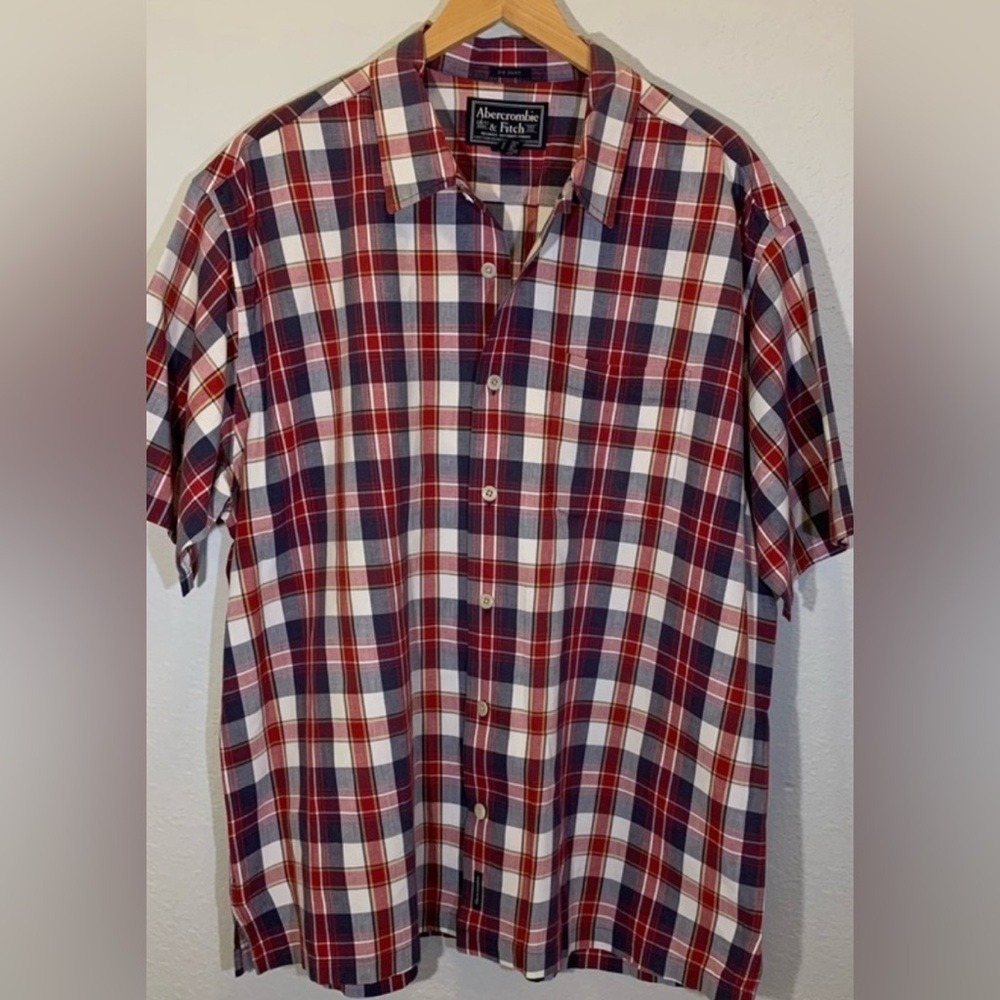 Abercrombie & Fitch Big Shirt XL Red White Blue Plaid 100% Cotton